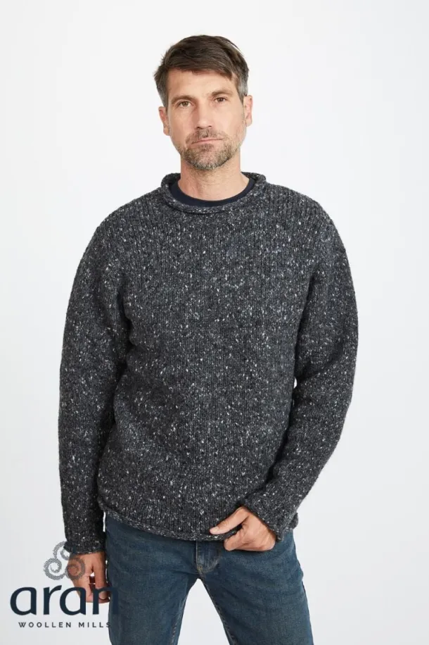 100% Donegal Roll Neck Sweater Charcoal
