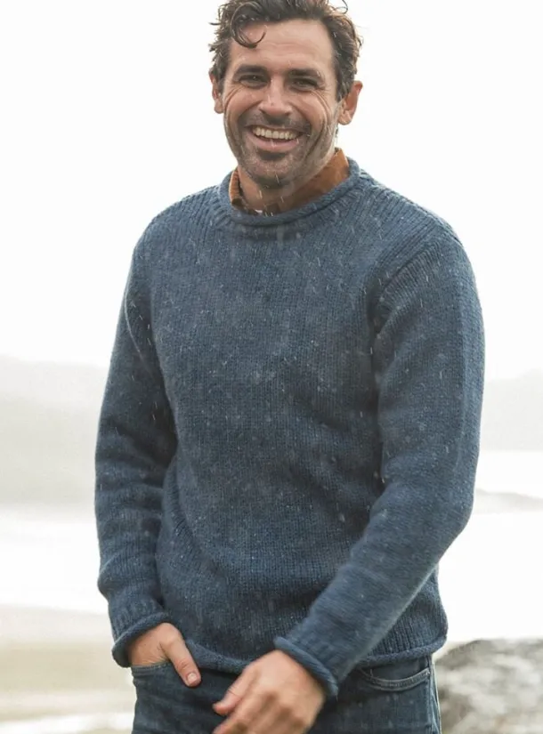 100% Donegal Roll Neck Sweater Light Blue