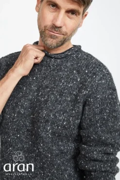 100% Donegal Roll Neck Sweater Charcoal