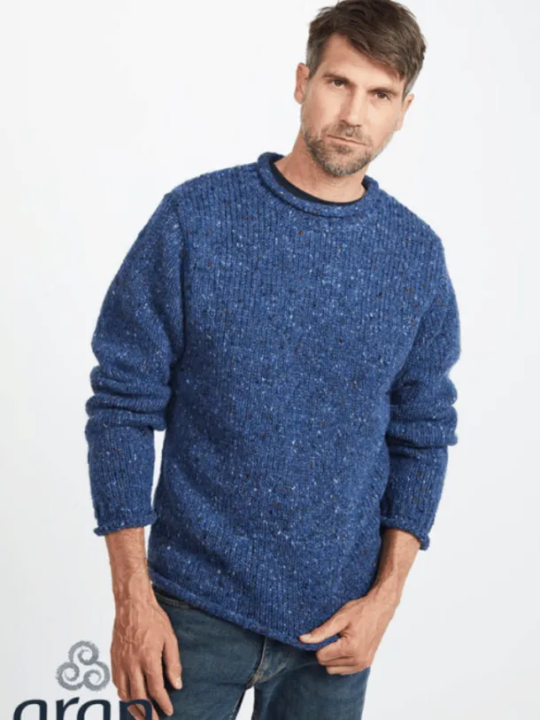 100% Donegal Roll Neck Sweater Light Blue