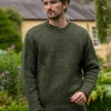 100% Donegal Wool Roll Neck Sweater Olive Green