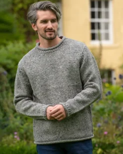 100% Donegal Wool Roll Neck Sweater Grey
