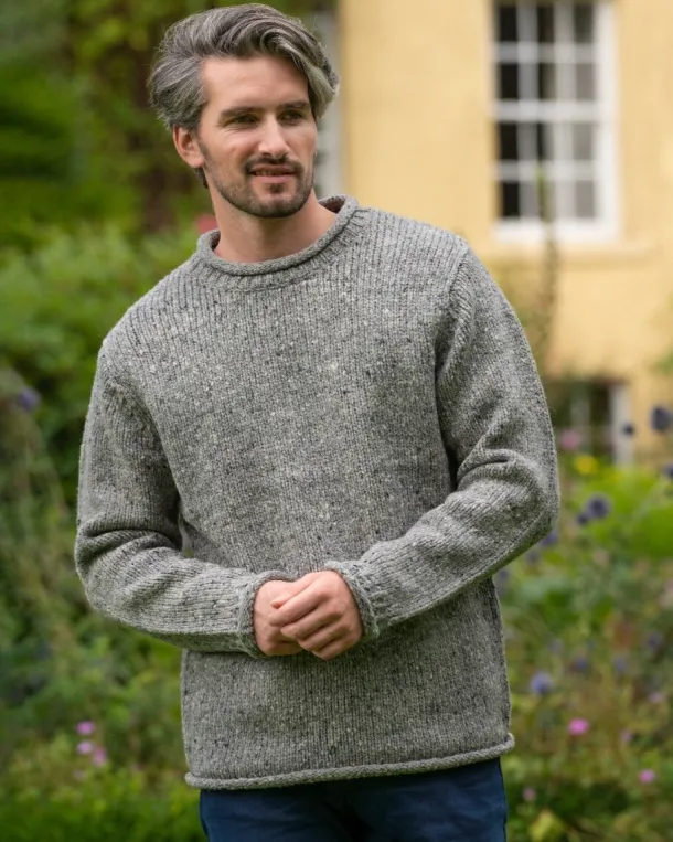 100% Donegal Wool Roll Neck Sweater Grey