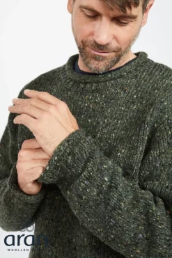 100% Donegal Wool Roll Neck Sweater Olive Green