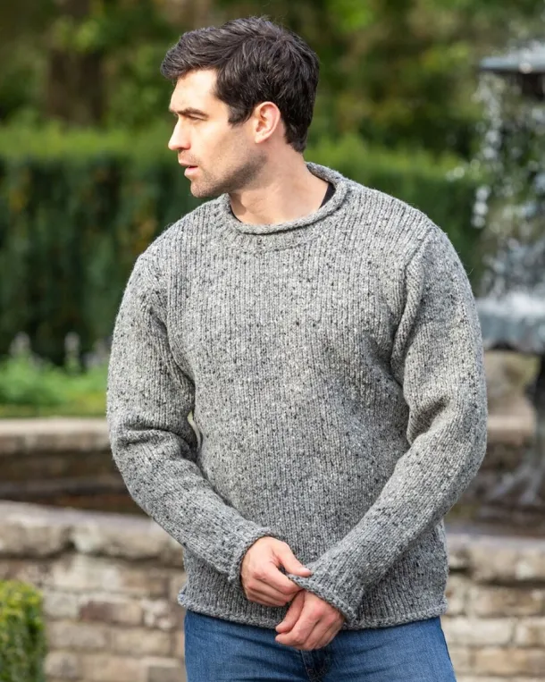 100% Donegal Wool Roll Neck Sweater Grey