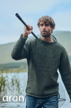 100% Donegal Wool Roll Neck Sweater Olive Green