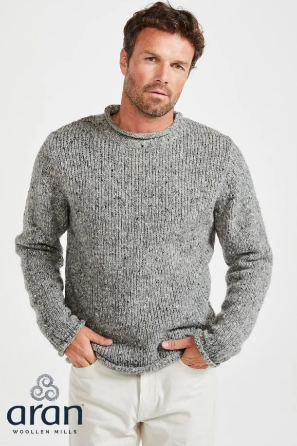 100% Donegal Wool Roll Neck Sweater Grey