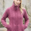 Double Collar Zip Cardigan Berry