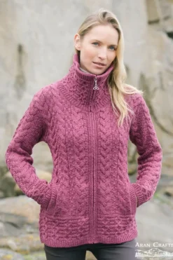 Double Collar Zip Cardigan Berry