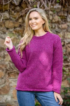 Extra Fine Merino Ladies Roll Neck Sweater Pink