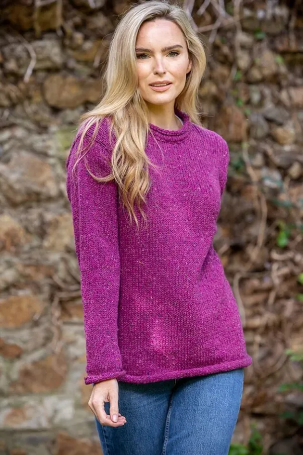 Extra Fine Merino Ladies Roll Neck Sweater Pink