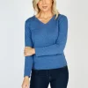 Extra Fine Merino Wool & Cashmere V Neck Sweater Denim