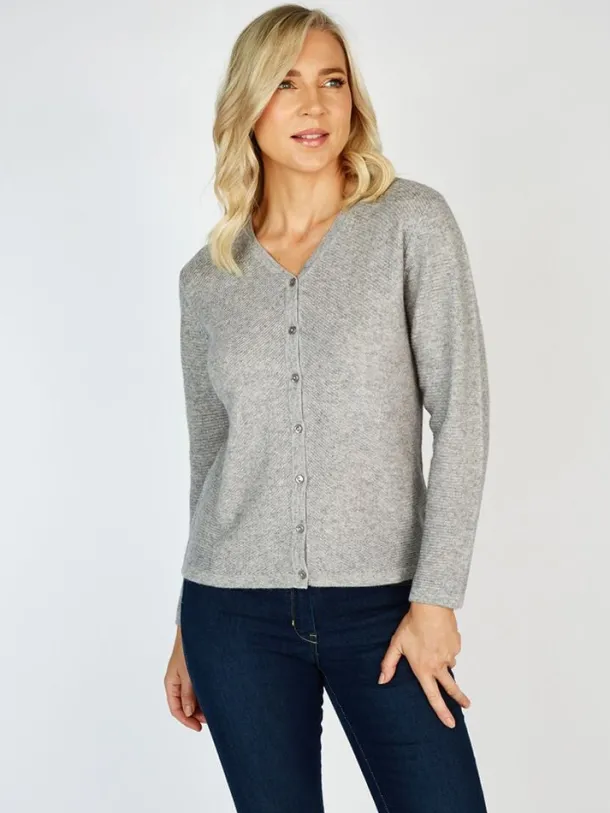Extra Fine Merino Wool & Cashmere Cardigan Silver Grey