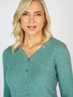 Extra Fine Merino Wool & Cashmere Cardigan Green