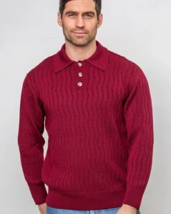 Extra Fine Merino Wool Button Neck Sweater - Berry
