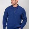 Extra Fine Merino Wool Button Neck Sweater - Blue