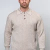 Extra Fine Merino Wool Button Neck Sweater - Beige