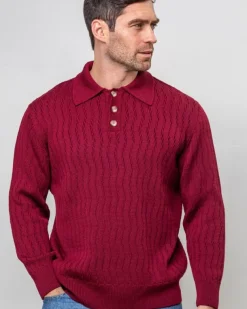 Extra Fine Merino Wool Button Neck Sweater - Berry