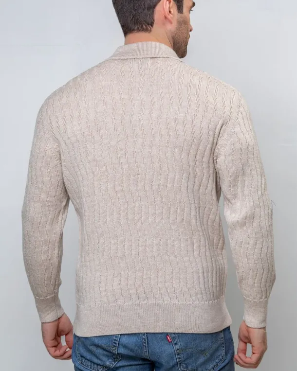 Extra Fine Merino Wool Button Neck Sweater - Beige