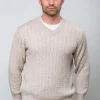 Extra Fine Merino Wool V Neck Sweater Beige