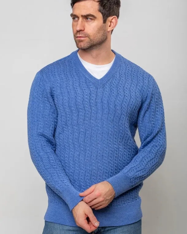 Extra Fine Merino Wool V Neck Sweater Sky Blue