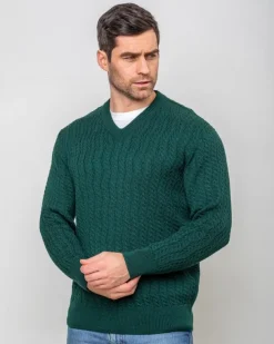 Extra Fine Merino Wool v Neck Sweater Forest Green