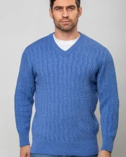 Extra Fine Merino Wool V Neck Sweater Sky Blue