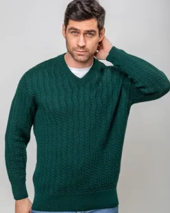 Extra Fine Merino Wool v Neck Sweater Forest Green