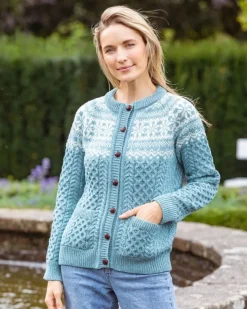Fairisle Merino Wool Cardigan Aqua
