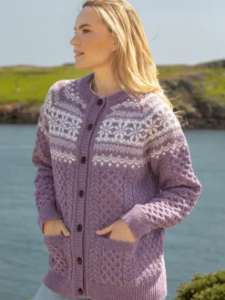 Fairisle Merino Wool Cardigan Lavender
