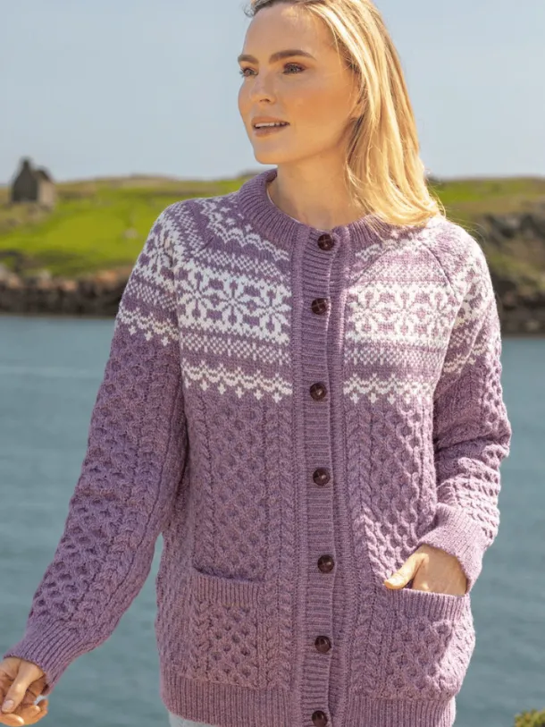 Fairisle Merino Wool Cardigan Lavender