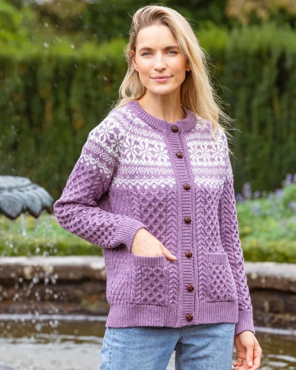 Fairisle Merino Wool Cardigan Lavender