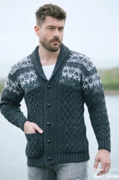 Fairisle Shawl Cardigan Charcoal