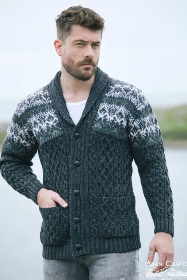 Fairisle Shawl Cardigan Charcoal