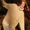 100% Fine Merino Wool Cable Polo Neck Beige