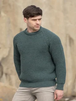 Fisherman Ribbed Crew Moss Green