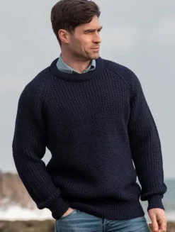 Fisherman Ribbed Crew Navy