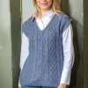 Fitted Aran Vest Merino Wool - Blue
