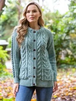 Fitted Irish Aran Lumbar Cardigan Aqua