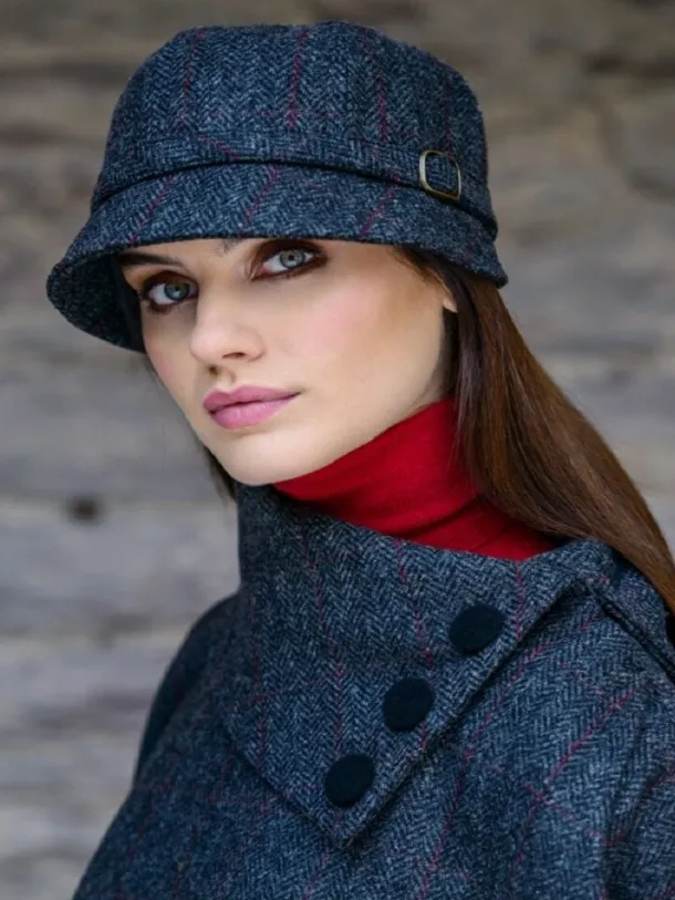 Flapper Cap Charcoal Red Herringbone Colour 31.