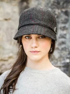 Flapper Cap Charcoal Red Herringbone Colour 31.