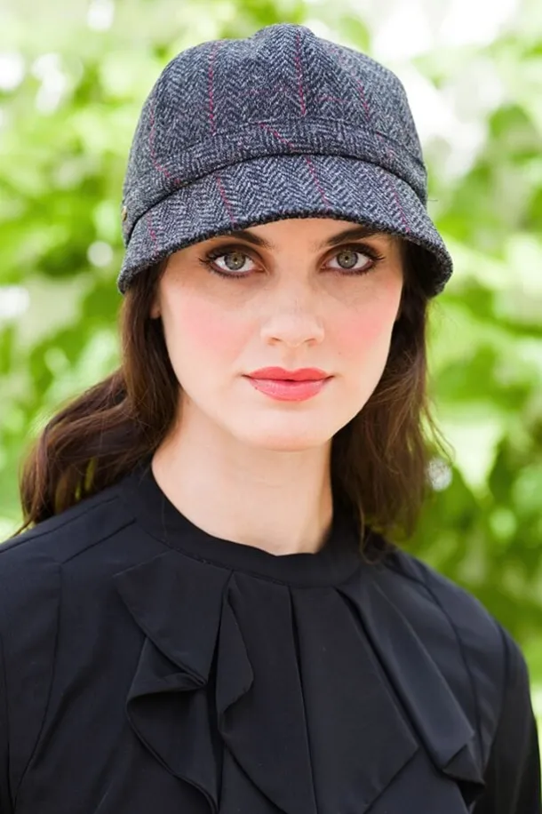 Flapper Cap Charcoal Red Herringbone Colour 31.