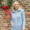 Full Zip Aran Sweater Sky Blue