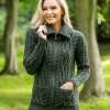 Full Zip Fitted Aran Cardigan Army green