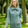 Full Zip Fitted Aran Cardigan Aqua