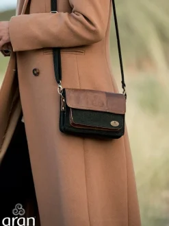 Green Tweed Herringbone and Leather Irish Mini Handbag R709