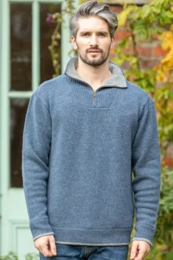 Half Zip Lambswool Sweater Blue Stone