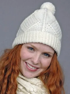 Hand Knit Aran Hat with bobble Natural