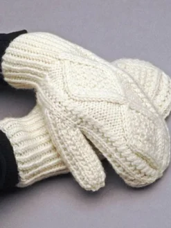 Hand Knit Aran Mittens Natural