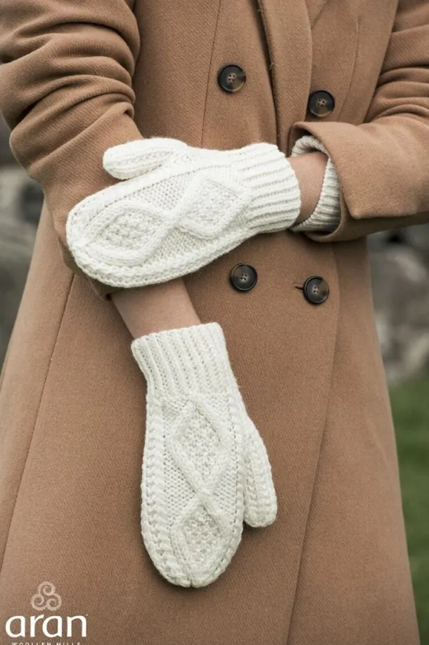 Hand Knit Aran Mittens Natural